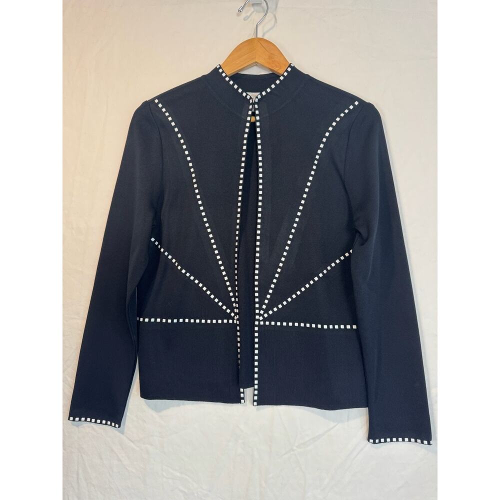 MING WANG Black Knit Jacket Blazer Long Sleeve Size XS Career